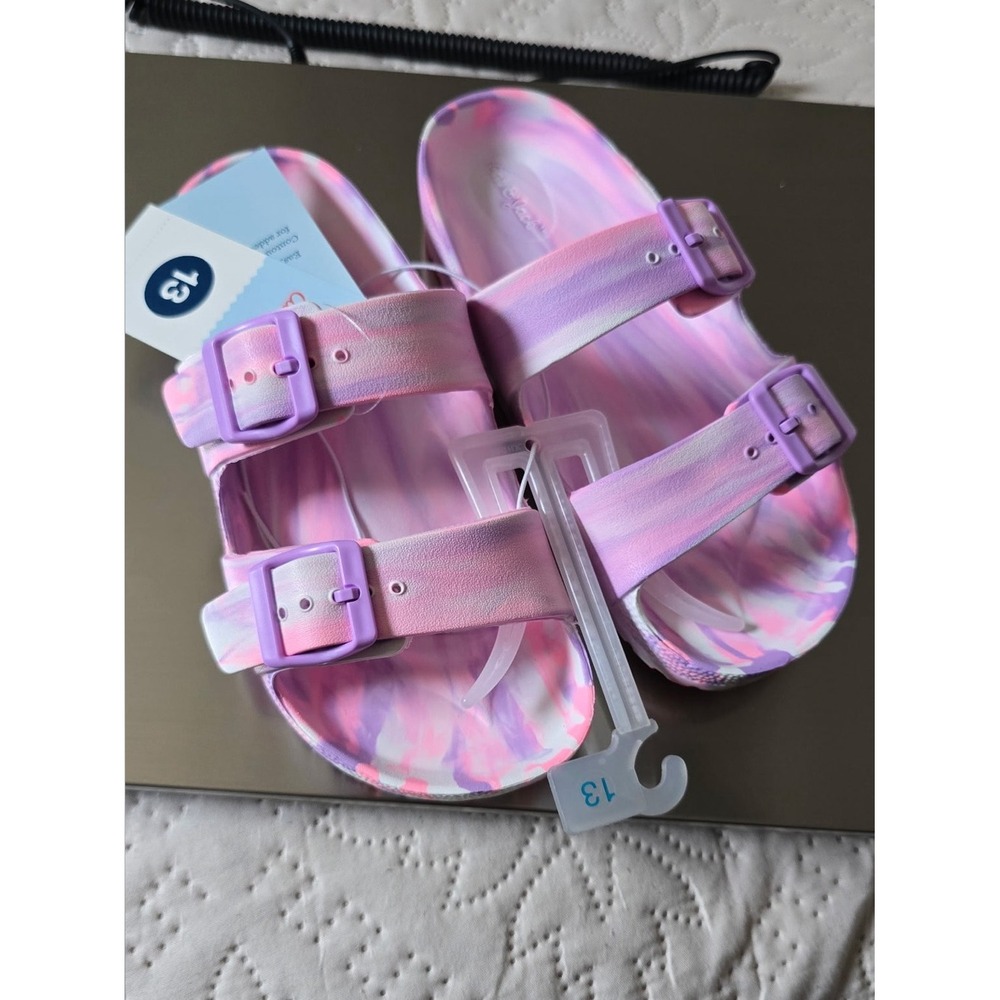 Cat & Jack Girls Pink Purple Tie Dye Buckle Sandals Size 13 NWT - Picture 3 of 4